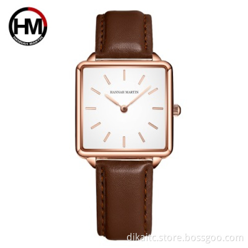 Hannah Martin Watch Women 1 Set Bracelet Japan Movement Simple Fashion Ladies Watch Rose Gold Steel Mesh Square Dial Reloj Mujer